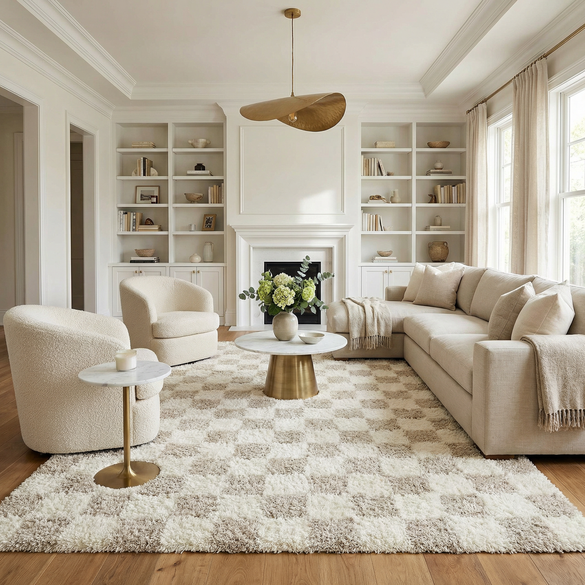 Atira 2 Inch Plush Pile Checkered Light Brown Area Rug