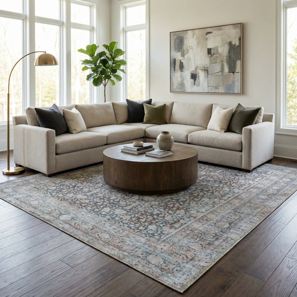 Hedda Boutique Washable Rug With Gray And Teal Pattern