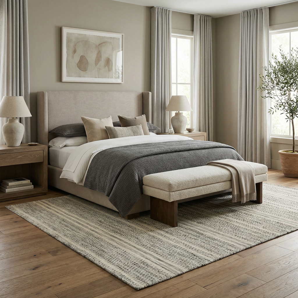 Arabi Elegant Handwoven Wool Area Rug In Timeless Neutrals