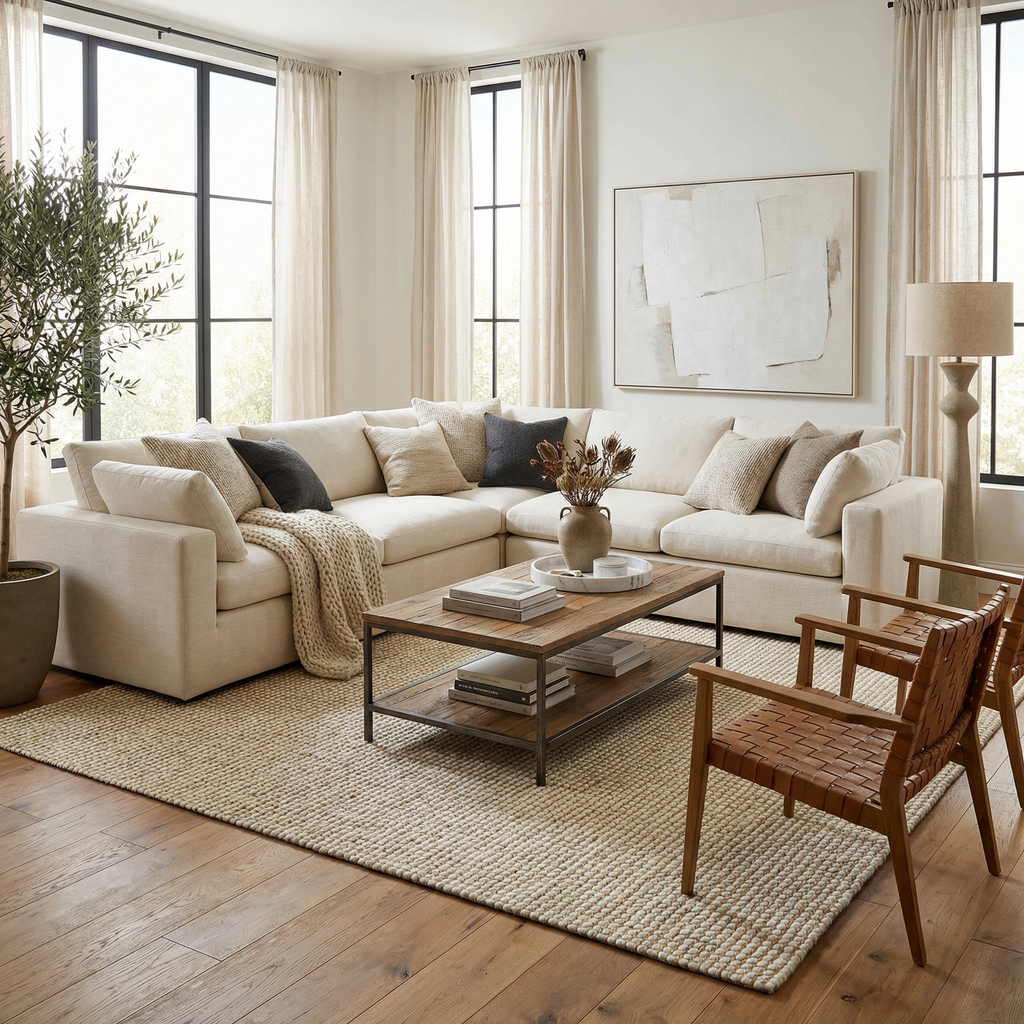 Riki Cream Jute Wool Blend Rug For Modern Interiors