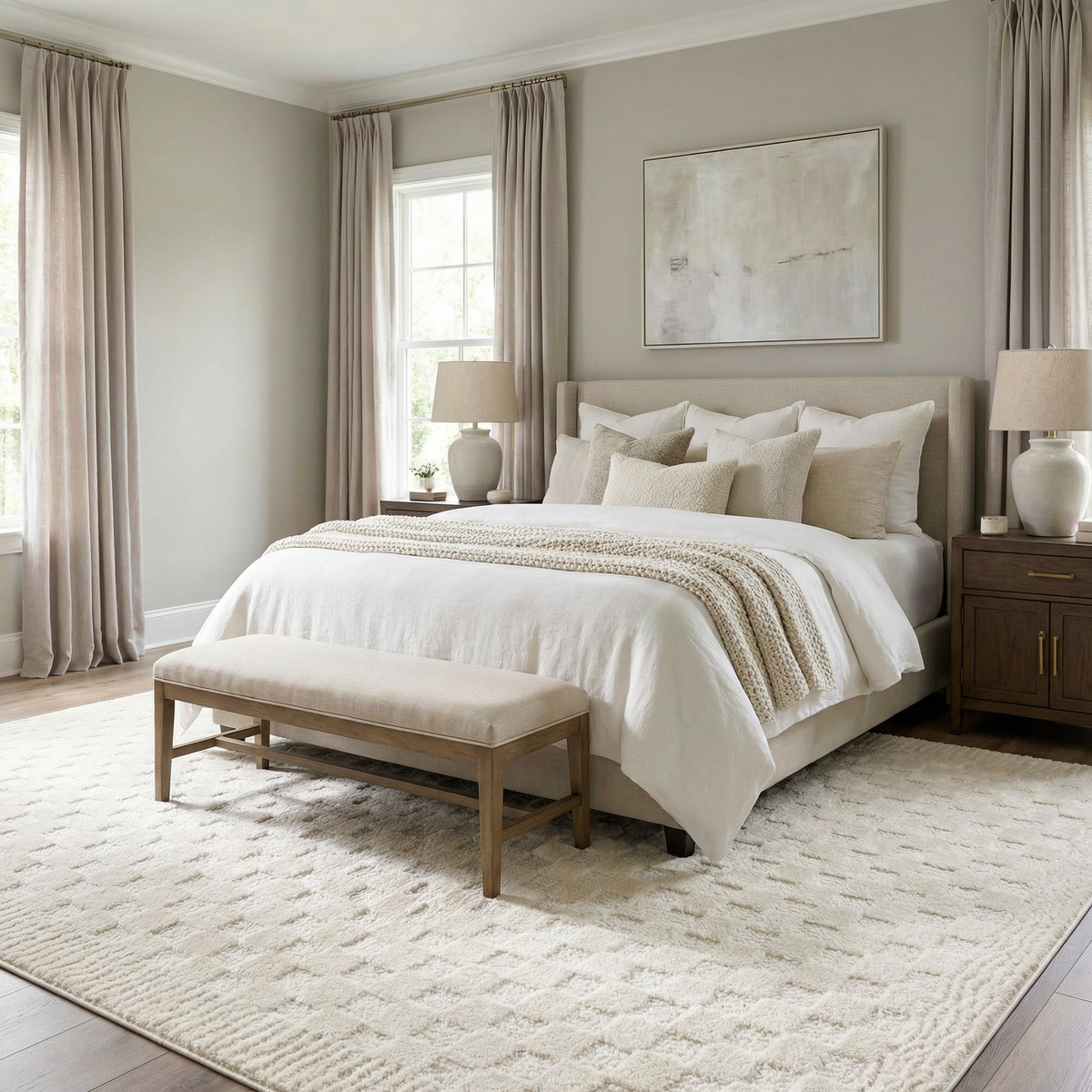 Lumina Home Leryn Ivory Plush High Pile Check Area Rug