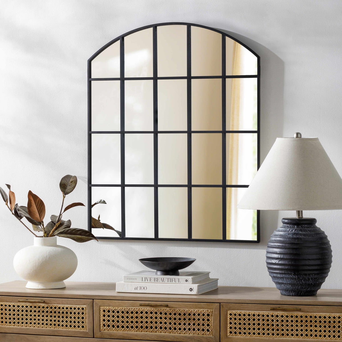Pisignano Matte Black Sculptural Caged Iron Mirror