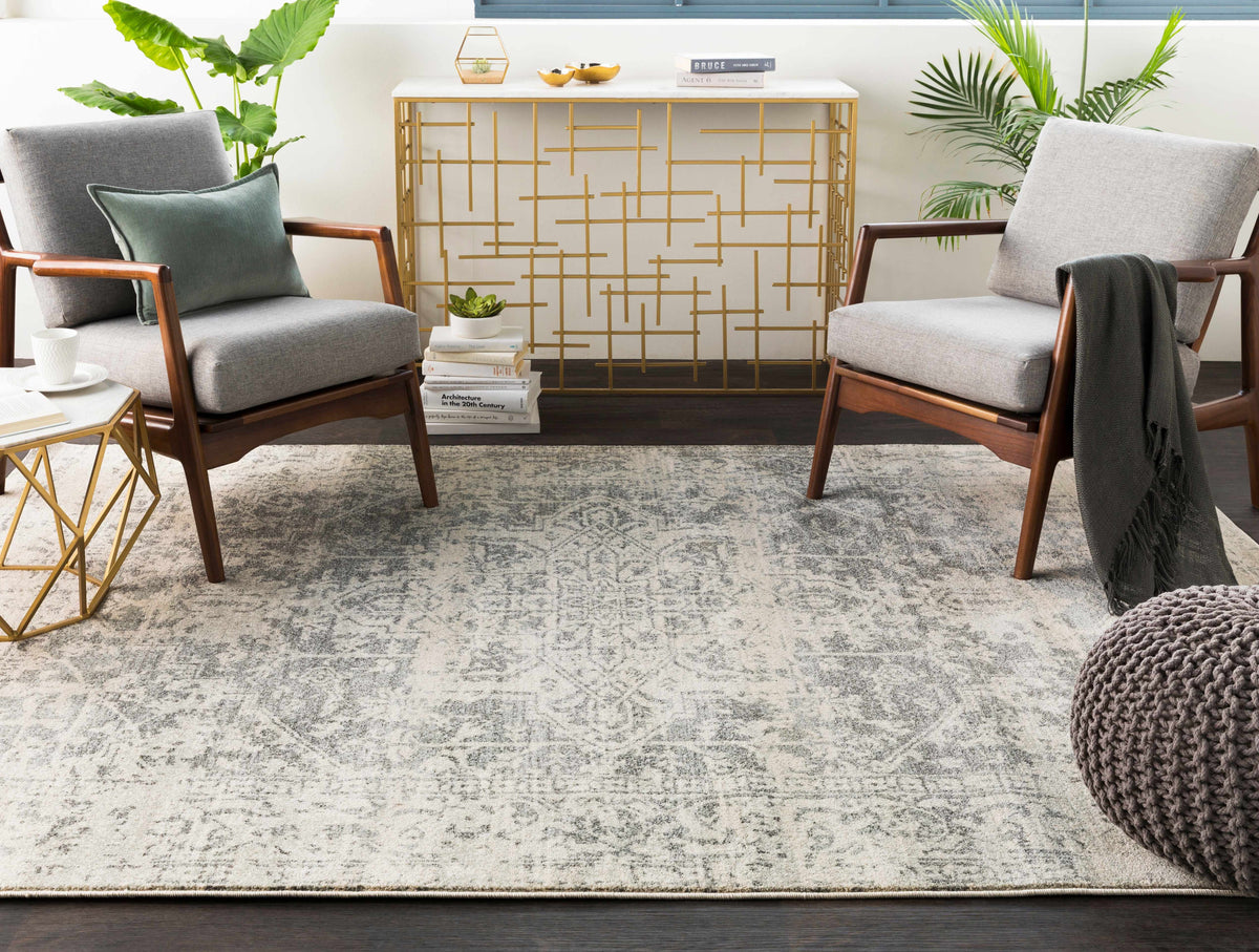 Lumina Rachel Area Rug Traditional Charcoal Gray Machine Woven
