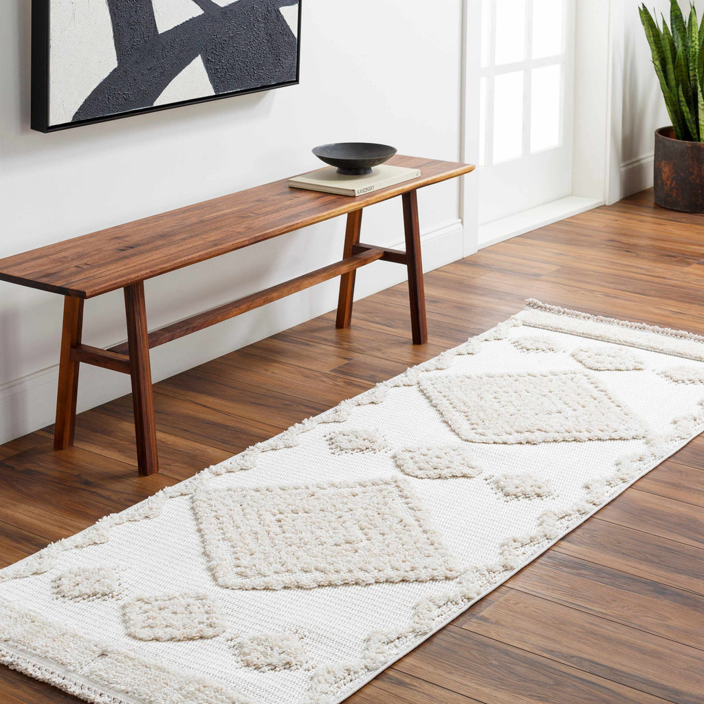 Rosales High Low Pile Elegant Soft Cream Handcrafted Rug