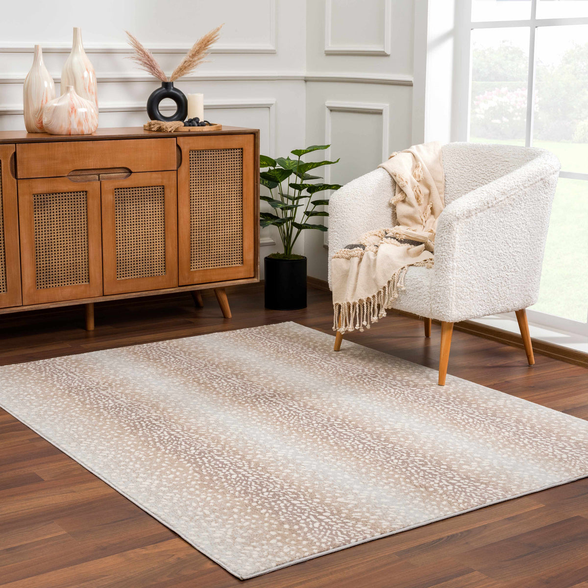 Pointblank Sophisticated Tan Leopard Area Rug With Texture