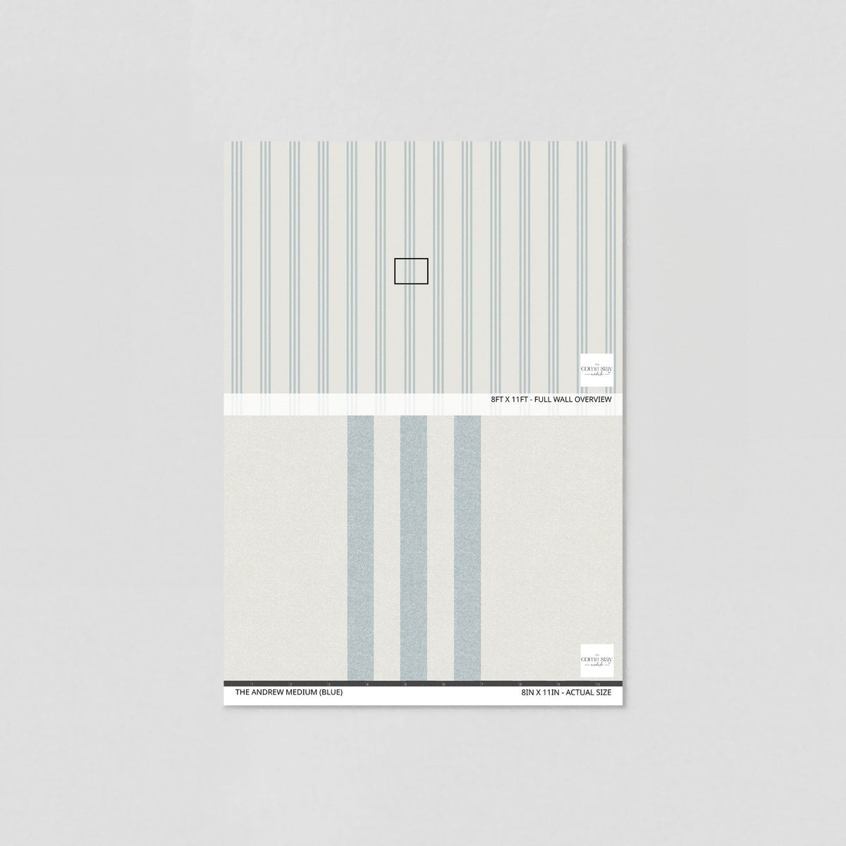 Meridian Andrew Blue Linen Texture Triple Stripe Wallpaper