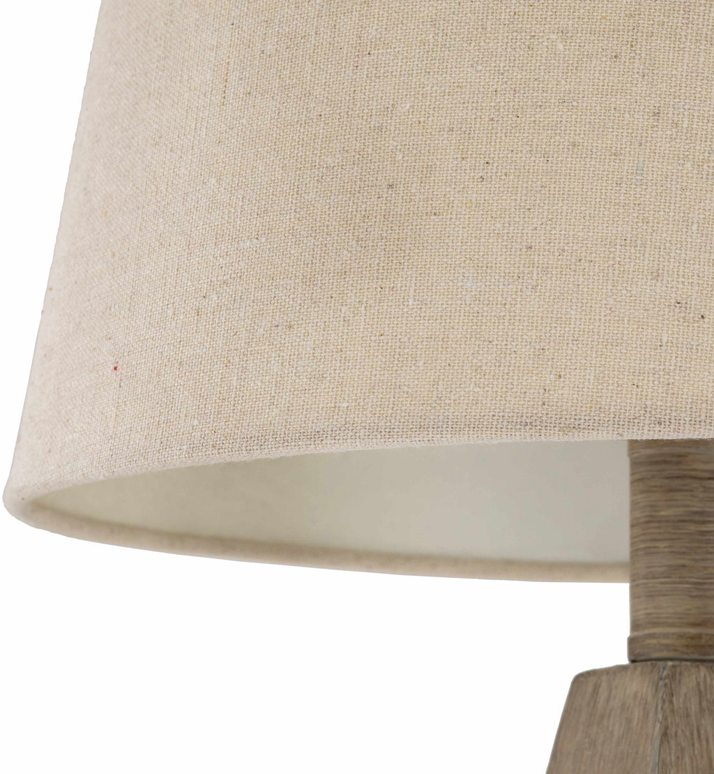 Simala Warm Gray Wood Table Lamp With Bronze Linen Shade