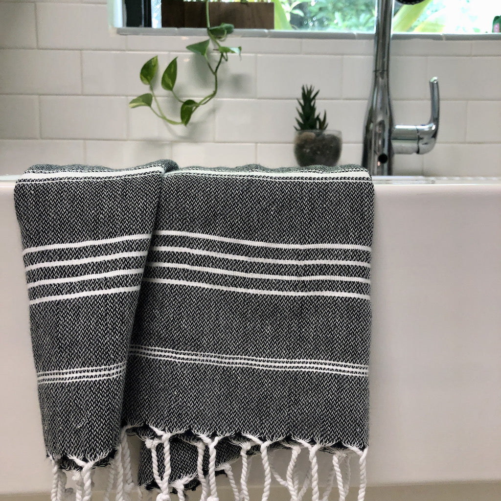 Luxury Turkish Cotton Hand Towel With Hand Knotted Fringe