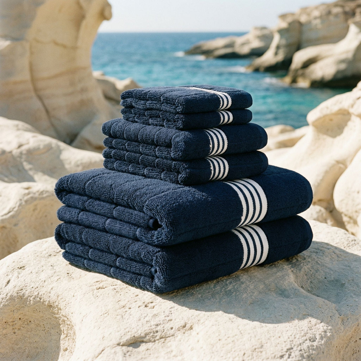 Nautilus 600 GSM Australian Cotton Towel Navy Blue Striped