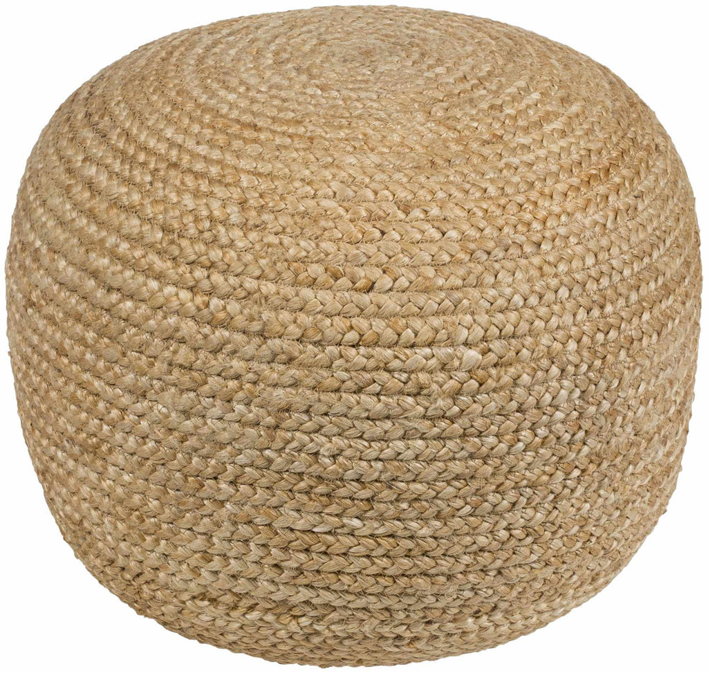 Kaumakani Warm Peach Knitted Jute Pouf With Polybead Fill