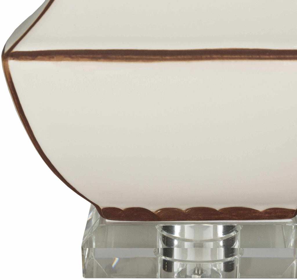 Tuka Tan Ceramic Table Lamp with Clear Crystal Base and Ivory Shade