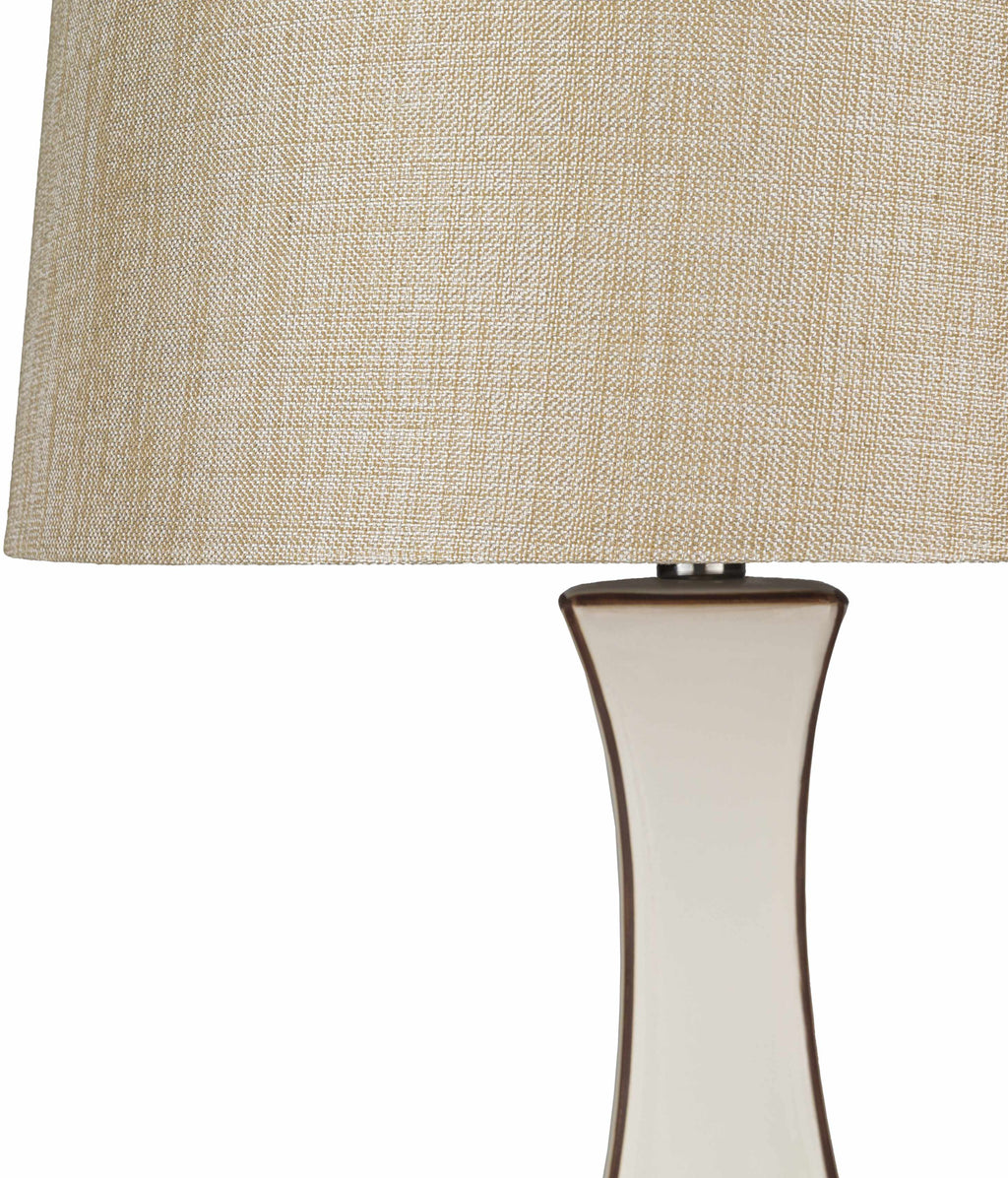 Tuka Tan Ceramic Table Lamp with Clear Crystal Base and Ivory Shade