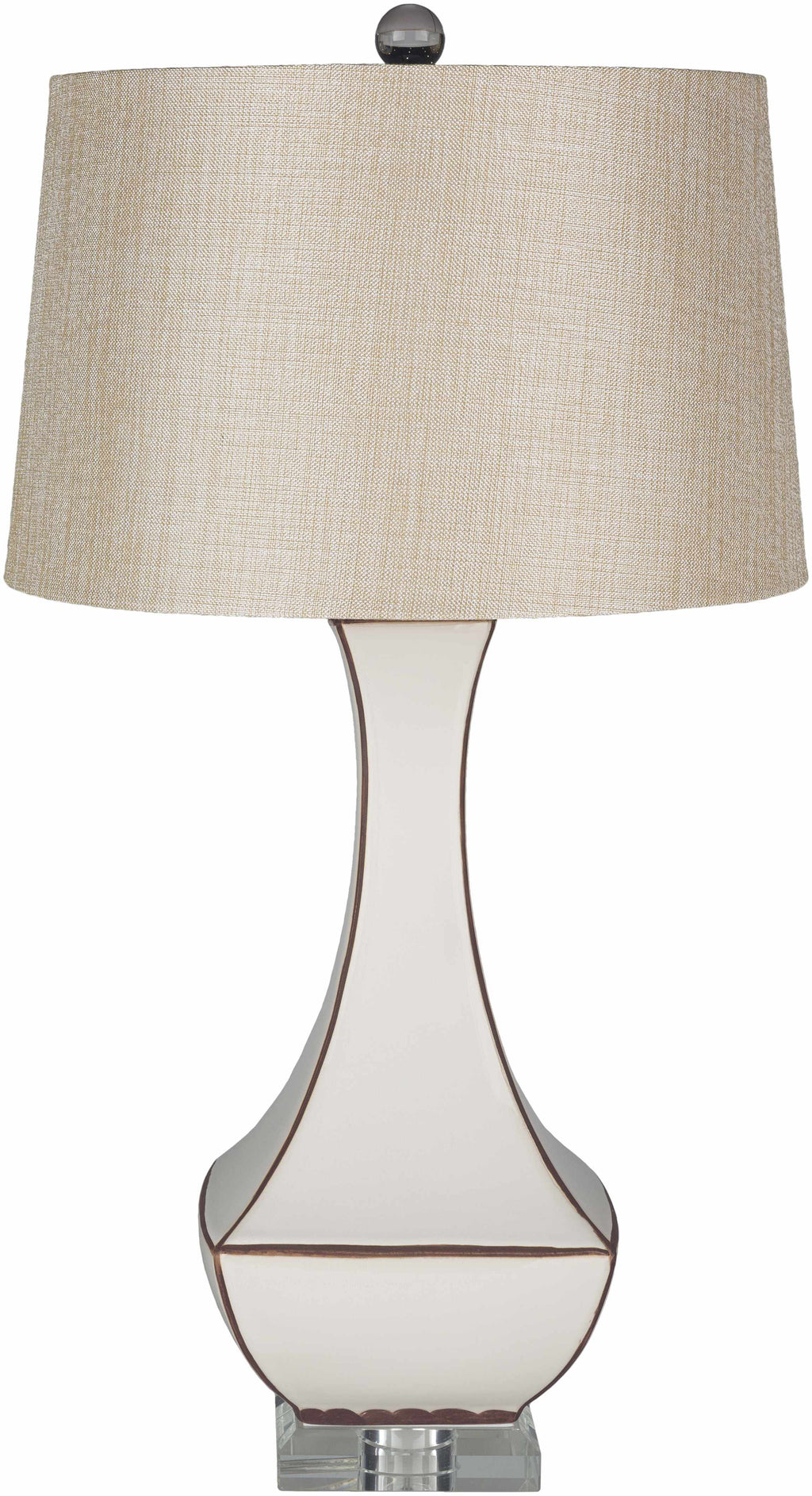 Tuka Tan Ceramic Table Lamp with Clear Crystal Base and Ivory Shade