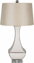 Tuka Tan Ceramic Table Lamp with Clear Crystal Base and Ivory Shade
