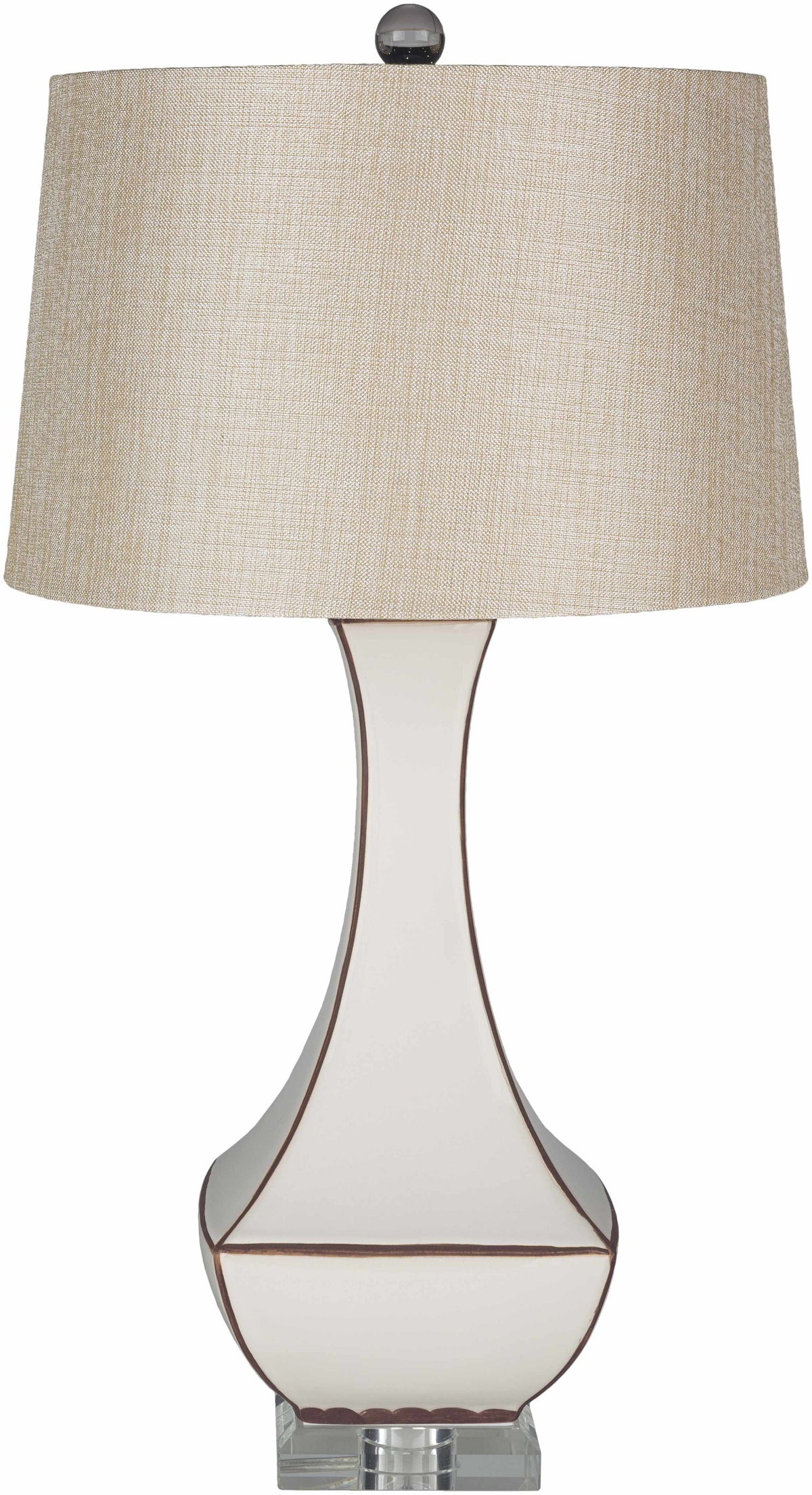 Tuka Tan Ceramic Table Lamp with Clear Crystal Base and Ivory Shade