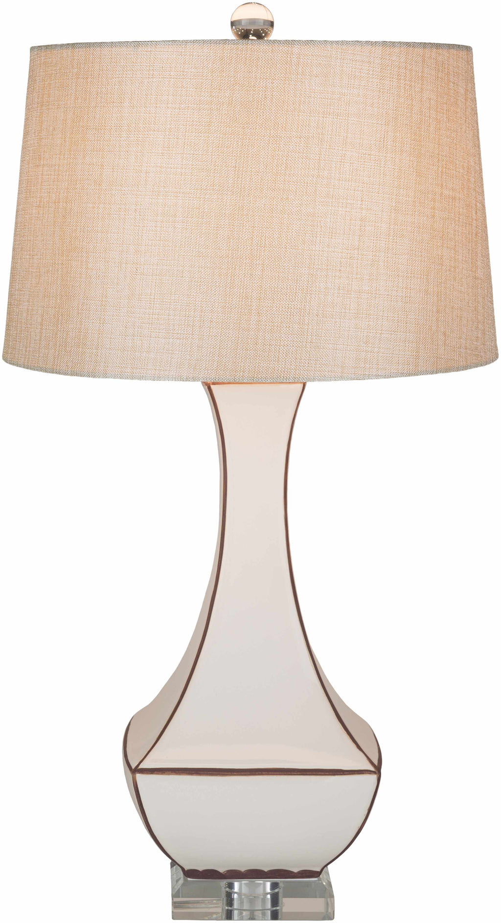 Tuka Tan Ceramic Table Lamp with Clear Crystal Base and Ivory Shade