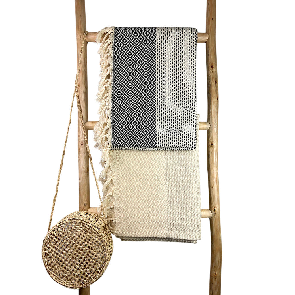 NobleWeave Diamond Stripe Turkish Throw Hand Knotted Ivory