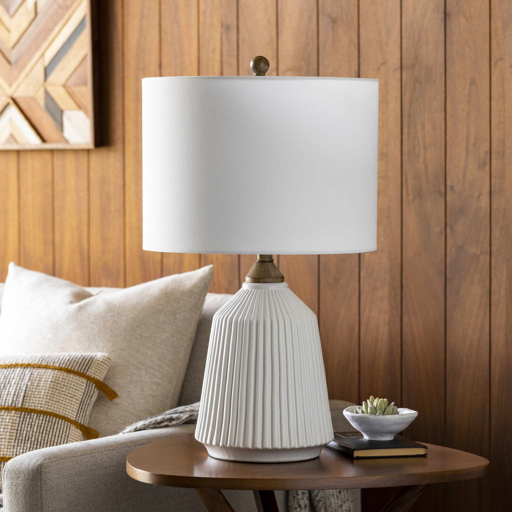 Tramutola White Ceramic Table Lamp With Linen Lampshade