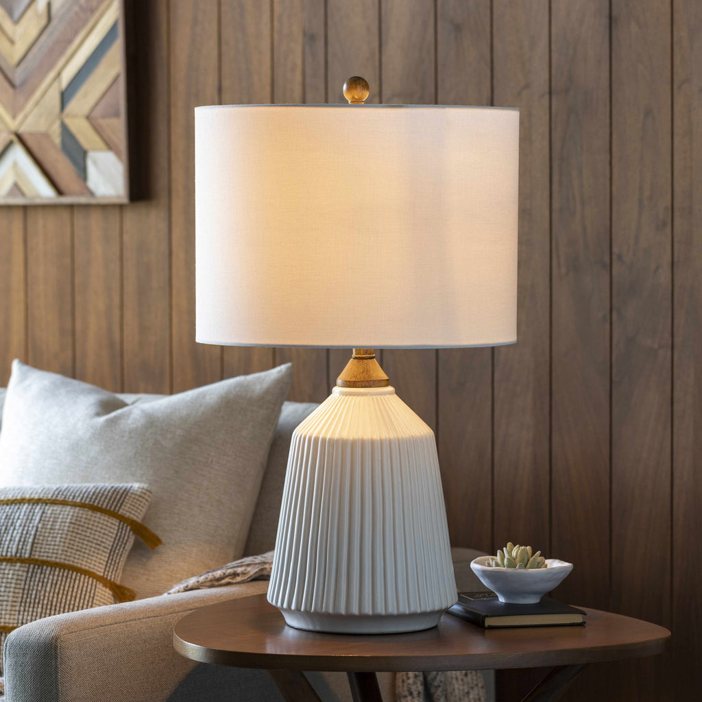 Tramutola White Ceramic Table Lamp With Linen Lampshade