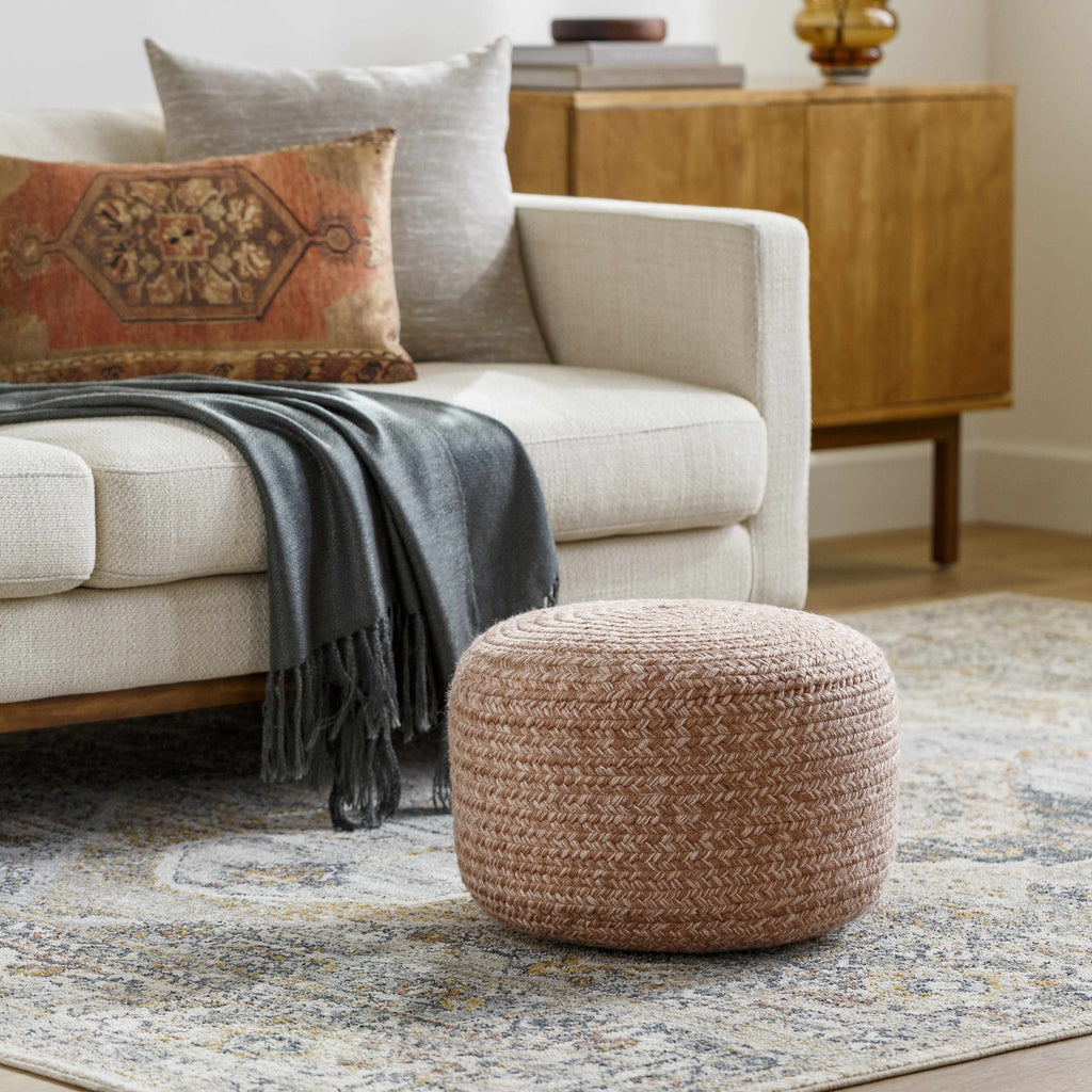 Tonanitla Blush Knitted Outdoor Pouf Crafted From Recycled Yarn