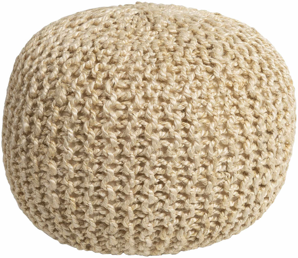 Watseka Knitted Jute Pouf With Polybead Fill In Peach