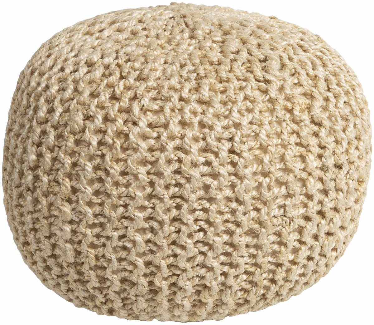 Watseka Knitted Jute Pouf With Polybead Fill In Peach