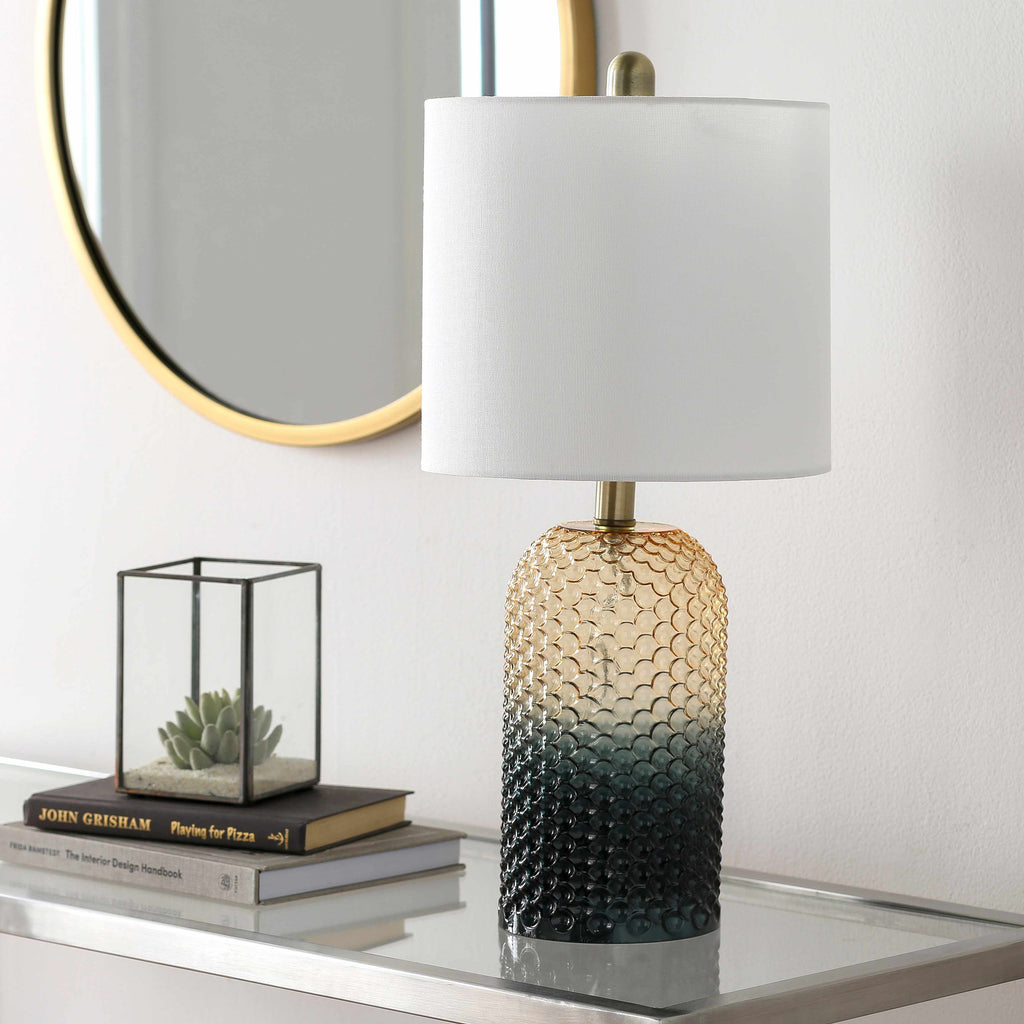 Willowdene Modern Glass Table Lamp Charcoal Olive White Linen