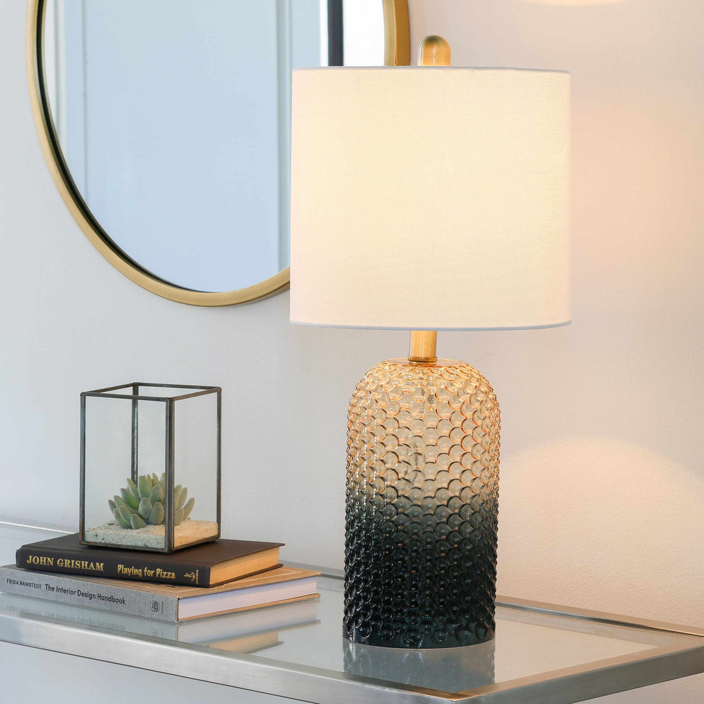 Willowdene Modern Glass Table Lamp Charcoal Olive White Linen
