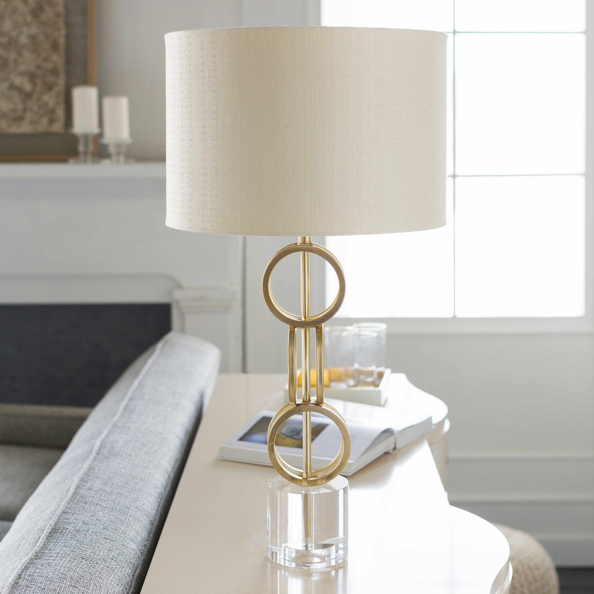 Zell Polished Gold Crystal Table Lamp With Three Way Switch